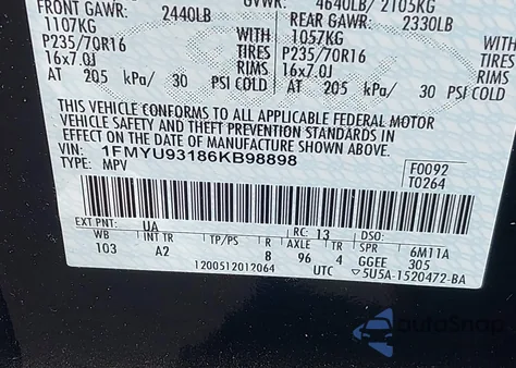 2006 Ford Escape Xlt/Xlt Sport z USA, uszkodzony, nr VIN 1FMYU93186KB98898